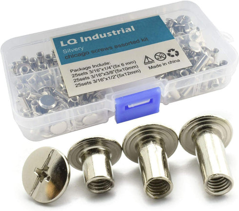 LQ Industrial 75 Sets Silver M5 Chicago Screw Assorted Kit Slotted Phillip Head Binding Screws Rivet Assembly Bolt Nail Rivet for Book Binding DIY...