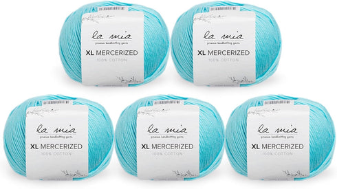 5 Ball%100 Mercerized La Mia XL Mercerized Cotton Total 8.8 Oz. Each 1.76 Oz (50g) / 103 Yrds (95m) Super Soft, Medium Worsted, Afghan, Yarn, Blue...