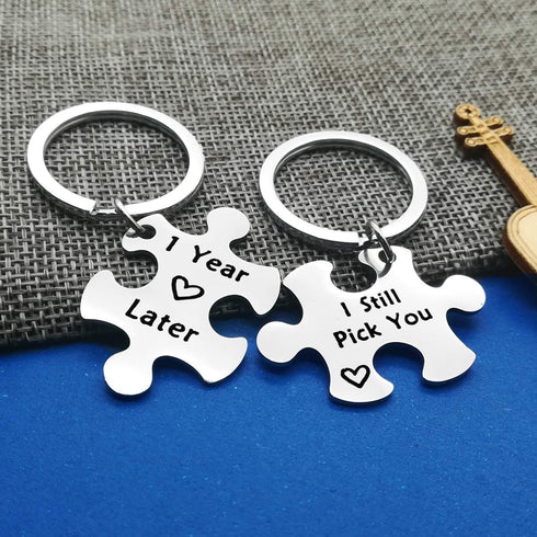 Anniversary Keychain Gifts for Her Him 1 Years Later I Still Pick You Key Ring Jigsaw Puzzle Piece Matching Pendant Keychain Set Couple Best frien...