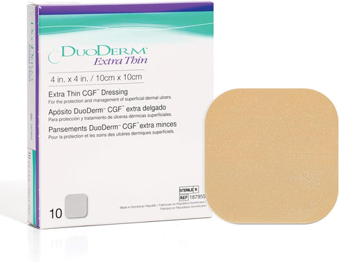 ConvaTec DuoDERM Extra Thin Control Gel Formula 4"x4" Hydrocolloid Sterile Adhesive Dressing for Superficial Wounds, Low Friction, Latex-Free, Wat...
