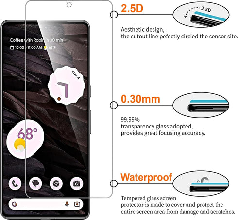 3+3 Pack Screen Protector for Google Pixel 7A 6.1 inch with 3 Pack Camera Lens Protector, HD Clear Tempered Glass, Easy Installation, High Sensiti...