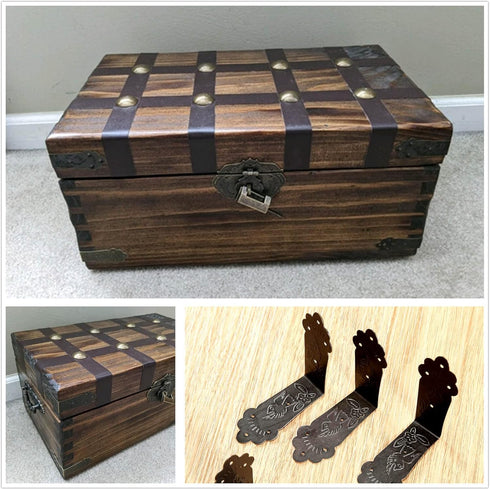 dophee 4Pcs Antique L Shaped Corner Guards, Embossing Decorative Edge Corner Bracket Protectors Cover with Mounting Screws for Chest Case Wooden B...