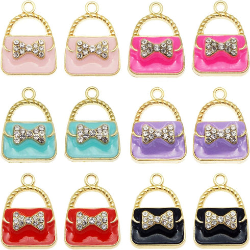 24pcs Mixed Colors Fashion Women Purse Bag Enamel Pendants Charms Gold Plated Ornaments for Necklace Bracelet Earring DIY Jewellery Making Supplie...