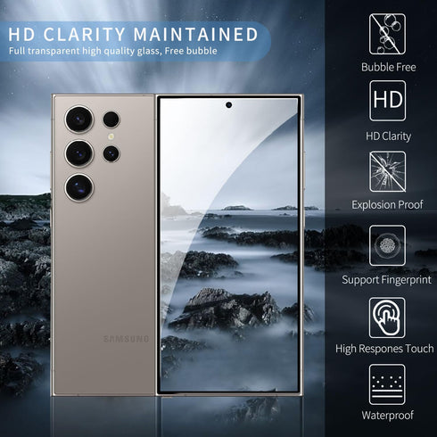 3 Pack Tempered Glass Screen Protector Applicable for Samsung Galaxy S24 Ultra 5G 6.8inch, Support Fingerprint ID Friendly Tempered Glass Screen P...