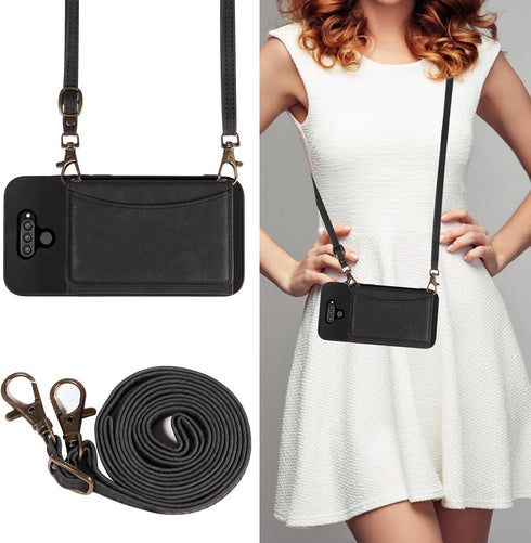 Phone Case For LG Q70 Wallet Cover with Crossbody Shoulder Strap and Leather Credit Card Holder Pocket Slim Stand Cell Accessories Mobile Flip Pur...