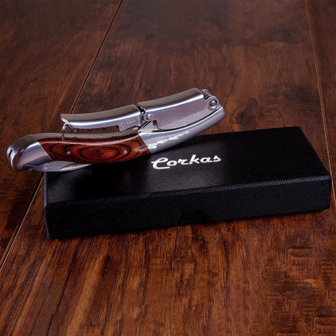 CORKAS Extravagant Professional Wine Key for Executive Waiter, Heavy Double Hinged Fulcrum Corkscrew Wine Opener with Premium Rosewood Handle and ...