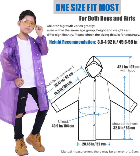 Kids Rain Jacket, 2 Pack Rain Ponchos for Kids - Reusable Raincoats for Boys and Girls Waterproof Outdoor Rain Gear...