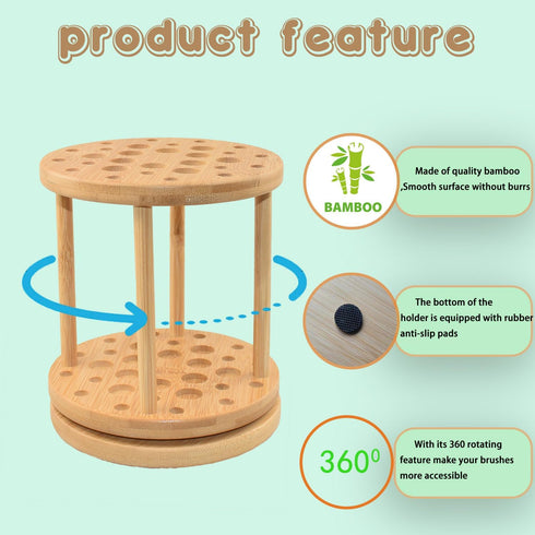 360 Rotating Paint Brush Holder Bamboo Paint Brush Tray Holder Rack-Large Capacity Watercolor Paint Brush Holder Display Stand and Organizer for D...
