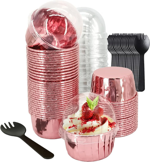 5.5 Oz Foil Muffin Cups Muffin Tins 50 Pack,LNYZQUS Jumbo Cupcake Liners With Lids,Disposable Ramekins Pans Cupcake Cups Wrappers,Cupcake Baking C...