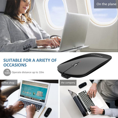 FENIFOX Bluetooth Mouse Slim Mini Whisper-Quiet Flat Portable Wireless Mice Rechargeable Compatible with Laptop,PC,Tablet Android Windows XP(Black...