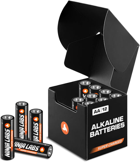 12 AA - Super Charged Alkaline Batteries in Organizer Box (Insanely Long Lasting), Double A...