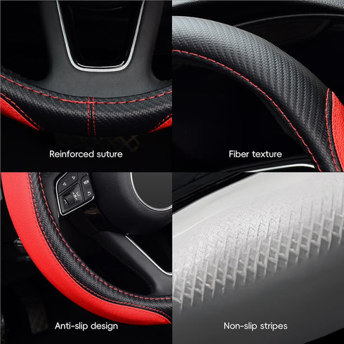 LABBYWAY Microfiber Leather Auto Car Steering Wheel Cover, Universal 15 Inch Anti-Slip Wheel Protector, Red...