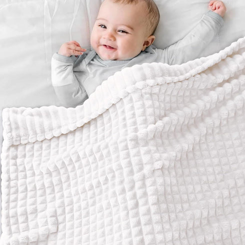 HOMRITAR Baby Blanket for Boys Girls Fleece Super Soft Plush Fuzzy Cozy Toddler Blanket with Square 3D Jacquard Grid Design Luxury Lightweight Bed...