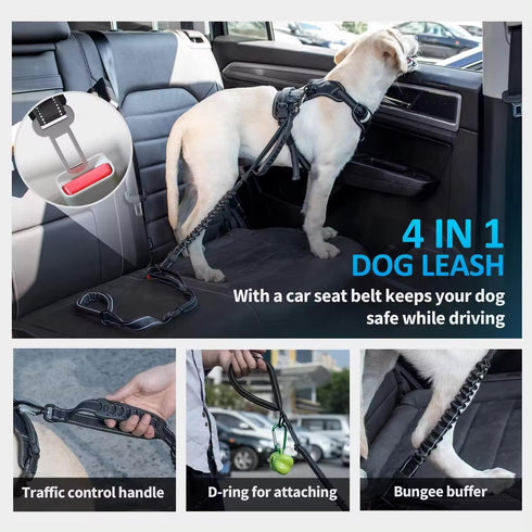 Heavy-Duty Bungee Dog Leash, Shock-Absorbing Features, Multifunctional Design, Car Seatbelt, Dual Padded Handles, Adjustable Length from 4 to 6 Ft...