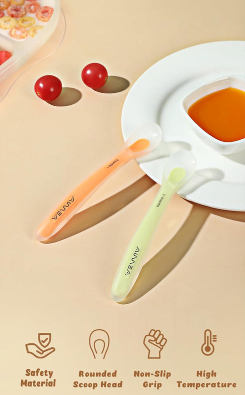 Baby Spoons, First Stage Feeding For Baby, Soft Silicone, Toddler spoon, Baby's First Foods Spoon Set with Travel Case, Gum-Friendly, Baby Gifts, ...