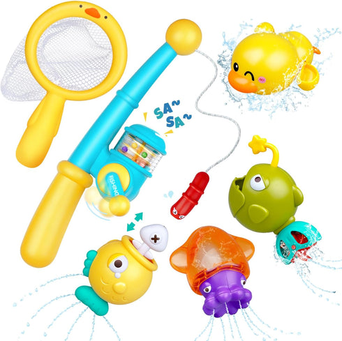 Baby Bath Toys for Kids Ages 1-3, Magnetic Fishing Games with Floating Bathtub Wind-Up Toys & Fishing Net, Fishing Rod Water Pool Toys for Toddler...