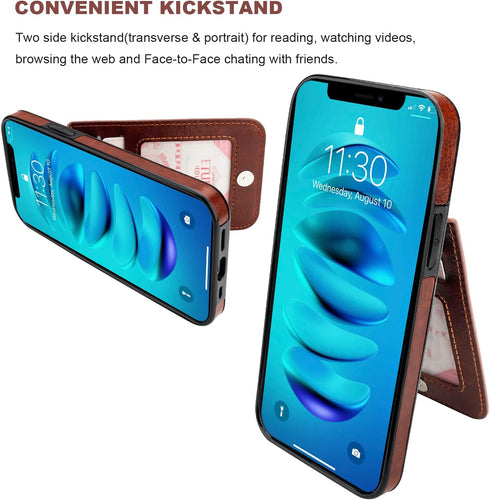 KIHUWEY Compatible with iPhone 14 Case Wallet with Credit Card Holder, Flip Premium Leather Magnetic Clasp Kickstand Heavy Duty Protective Cover f...