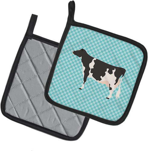Caroline's Treasures BB7996PTHD Holstein Cow Blue Check Pair of Pot Holders Kitchen Heat Resistant Pot Holders Sets Oven Hot Pads for Cooking Baki...