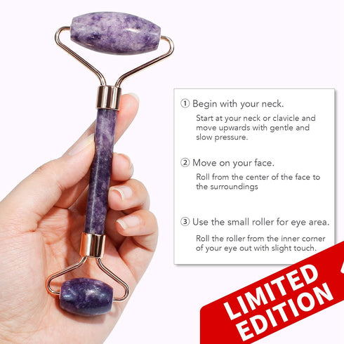 BAIMEI Jade Roller & Gua Sha Set Face Roller and Gua Sha Facial Tools for Skin Care Routine and Puffiness, Self Care Gift for Men Women - Purple...
