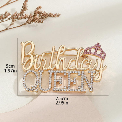 Birthday Brooch Pin for Women Metal Pin Rhinestone Queen Crown Brooch Pins for Women Girls Round Buckle Brooch for Wedding Party Birthday...