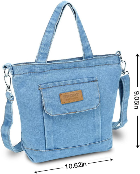Small Denim Tote Bag for Women Hobo Shoulder Bag Casual Canvas Bag Crossbody Bag Large Capacity Purse Satchel...