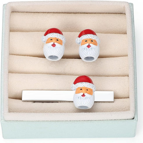 HONEY BEAR Cufflinks for Mens Stainless Steel Santa Claus, Christmas Xmas Gift with Box, (cufflinks&tie clip set)...