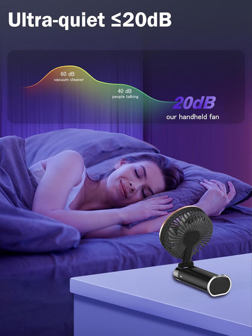 Handheld Fan - Portable Fan 5200mAh, Metal Handle Mini Hand Held Fan Foldable, USB Rechargeable Personal Fan Power Bank, 6 Speeds Quiet Handheld F...