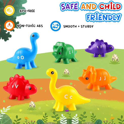 LOOIKOOS Matching Letters Fine Motor Toy,Double-Sided ABC Dinosaur Alphabet Match Game with Uppercase Lowercase, Educational Preschool Montessori ...