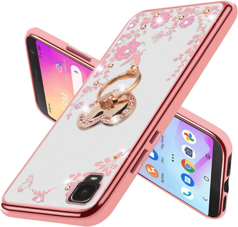 B-wishy Cellular Phone Case for Alcatel TCL A3 A509DL, Glitter Crystal Butterfly Heart Floral Slim TPU Luxury Bling Cute Cover with Kickstand+Stra...
