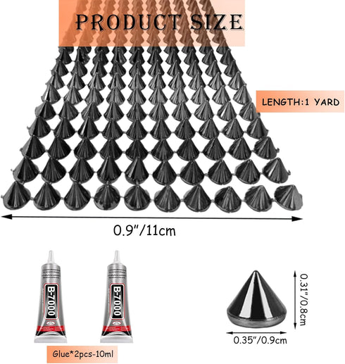 1 Yard Spike for Crafts Stude for Clothing, Black Spike stud with Glue, Cone Flatback Plastic Trim Mesh for Holloween Party Decoration Costume DIY...