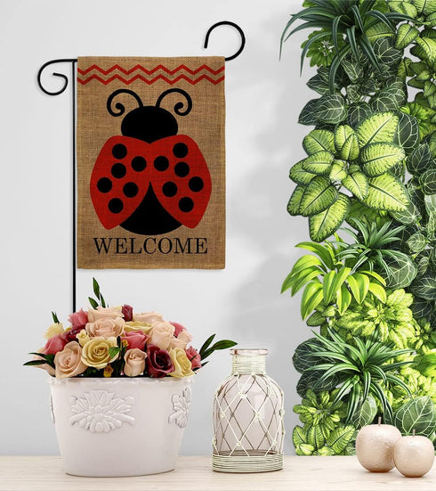 Welcome Ladybug Burlap Garden Flag - Friends Bugs & Frogs Butterfly Ladybugs Dragonfly Bee Springtime Insect Natural Wildlife - Yard Decorations H...