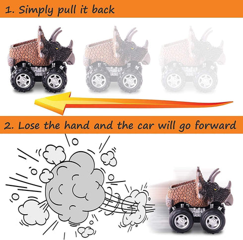 Dinosaur Toys for 3-7 Year Old Kids, Pull Back Dinosaur Cars for Kids, 4 Pack Set Car Toys, Gift Toys Dino Cars...