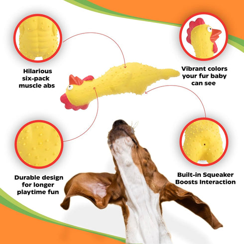 Rubber Crazy Chicken Dog Toy, 100% Natural & Durable Latex Dog Squeaky Toys, Soothes, Entertains & Promotes Wellness, Funny Puppy Toys for Small, ...