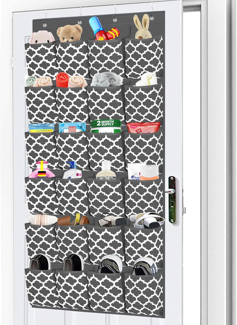 Over the Door Shoe Organizer with 24 Extra Large Pockets - Hanging Shoe Rack Storage Holder for men shoes zapateras and 4 Sturdy Hooks for Women H...