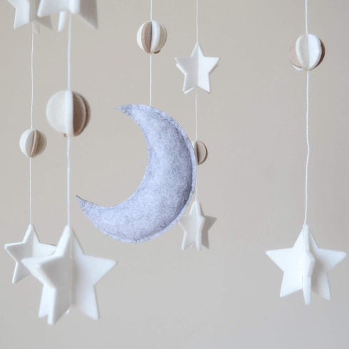 Baby Crib Mobile - Moon & Stars (Grey, White & Cream) - Nursery Decoration - Unisex...