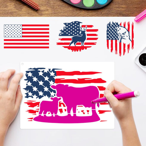 12pcs American Flag Stencil Star Stencils for Painting Union 50 Stars 1776 Military We The People Template for Flag Patriotic Wood Burning Stencil...