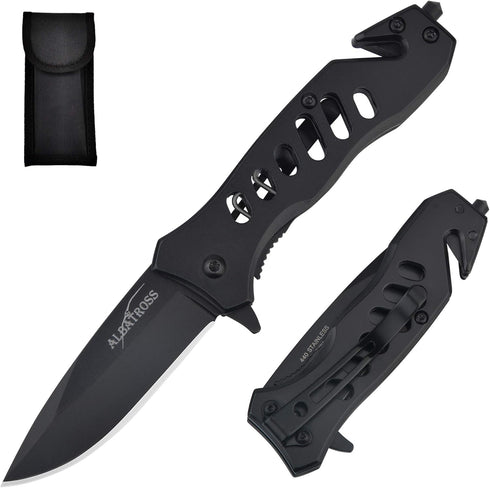 ALBATROSS EDC Cool Sharp Tactical Folding Pocket Knife,SpeedSafe Spring Assisted Opening Knifes with Liner Lock,Pocketclip,Glass Breaker,Seatbelt ...