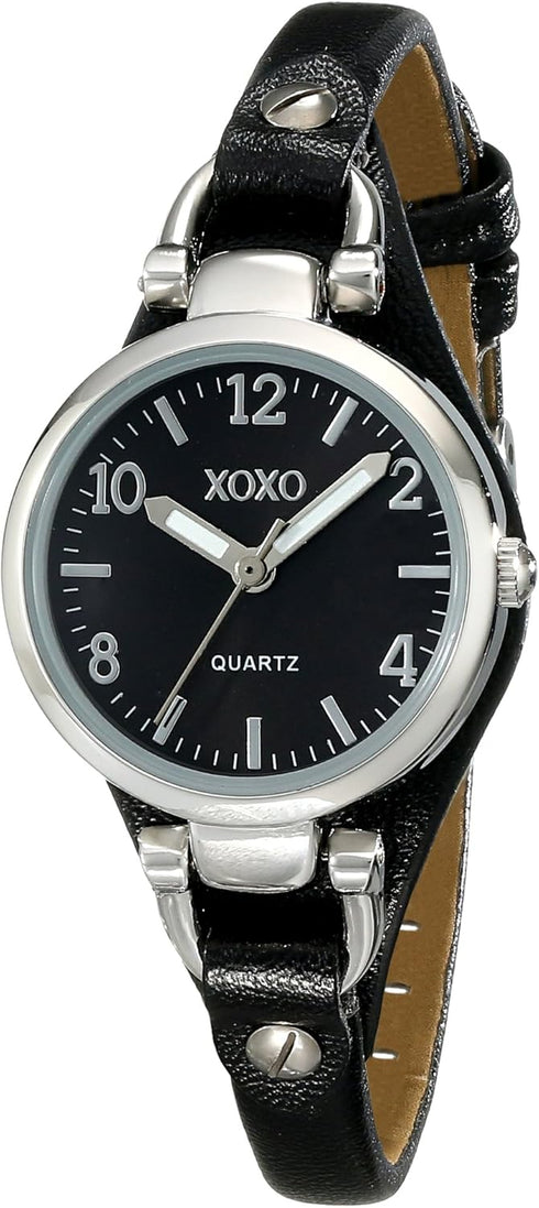 Accutime XOXO Women's XO3396 Silver-Tone Watch with Black Synthetic Leather Band...