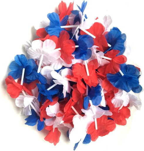 LITTLE FEATHER Red White and Blue 4th of July Party Lei Hawaiian Luau Flower Necklace Party Favors,Pack of 12...