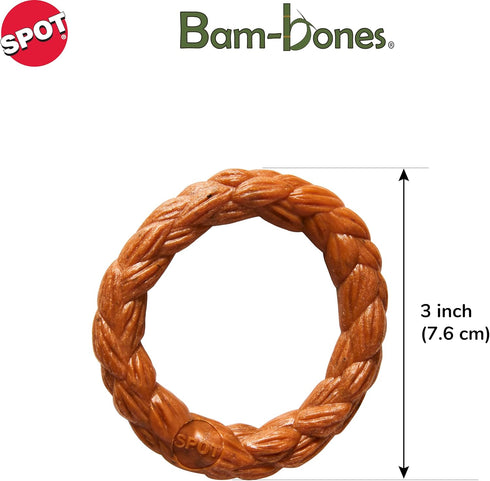 SPOT Bam-Bones Braided Ring - Made with Strong Bamboo Fiber, Durable Long Lasting Dog Chew Toy for Light to Moderate Chewers, for Adult Dogs & Tee...