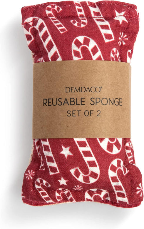 DEMDACO Candy Canes Red and White 5 x 3 Inch Cotton Christmas Kitchen Sponge Set of 2...