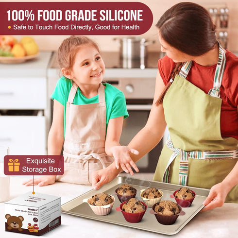 Walfos Cupcake Liners, Pack of 12 Silicone Muffin Cups, 2.8 Inch Silicone Baking Cups With Good Grips Tab, Reusable & Non-stick Silicone Cupcake L...