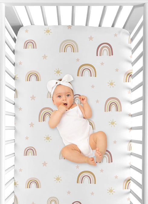Sweet Jojo Designs Boho Rainbow Girl Fitted Crib Sheet Baby or Toddler Bed Nursery - Blush Pink Dusty Rose Gold Yellow Mauve Taupe Beige Tan Bohem...
