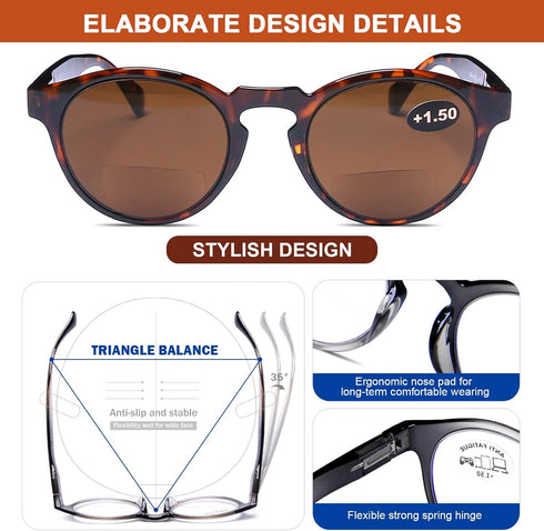 AQWANO 3 Pack Bifocal Reading Sunglasses for Women Men Outdoor Sunglasses Fashion Bifocal Sun Readers with Spring Hinge, 1.0...