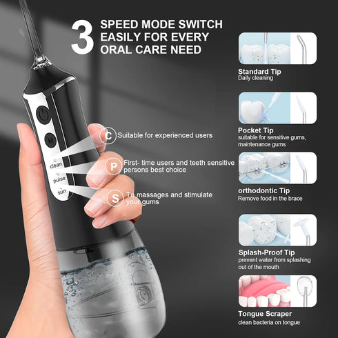 Water Dental Flosser Cordless for Teeth Cleaning Water Pick - Dental Oral Irrigator Braces Care Portable Rechargeable IPX7 Waterproof Powerful Bat...