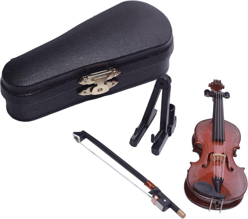 1:12 Mini Violin Miniature Musical Instruments Tiny Violin with Stand Bow Case Miniature Violin for Dollhouse Decoration...