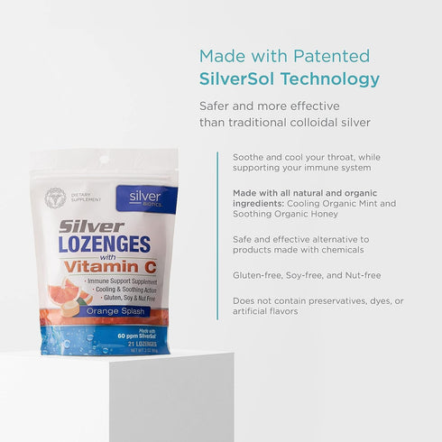 Silver Biotics Colloidal Silver Lozenges | 60 ppm SilverSol Ag?O? Technology | Immune Support + Throat Soothing | Orange Vitamin C | 21 Count...