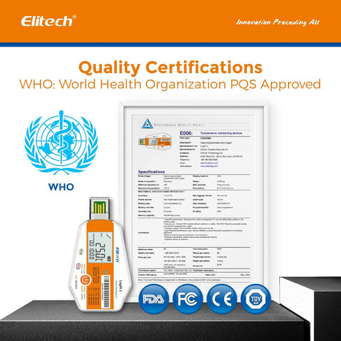 Elitech WHO PQS Certificated Temperature Data Logger 120Days with Light Sensor Single Use Temperature Recorder PDF Report USB Temperature Logger 1...
