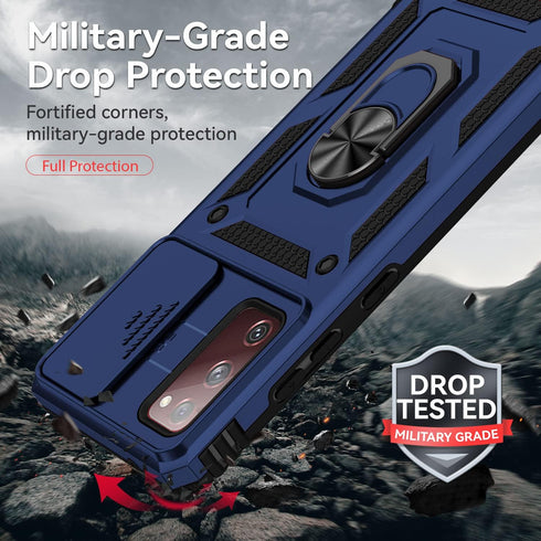 for Samsung Galaxy S20 FE 5G Case with Camera Lens Cover HD Screen Protector, Military-Grade Drop Tested Magnetic Ring Holder Kickstand Protective...