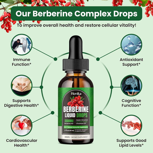 Berberine HCL Liquid Drops - 1500 mg Berberine Supplement with Ceylon Cinnamon, Chromium, Turmeric, Niacinamide - Supports Metabolism and Immune S...